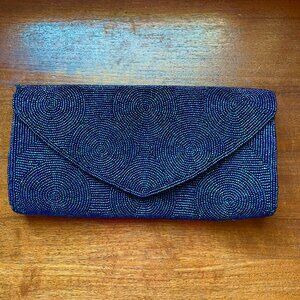 Blue & Purple Beaded Envelope Clutch with Iridescent Swirl Pattern